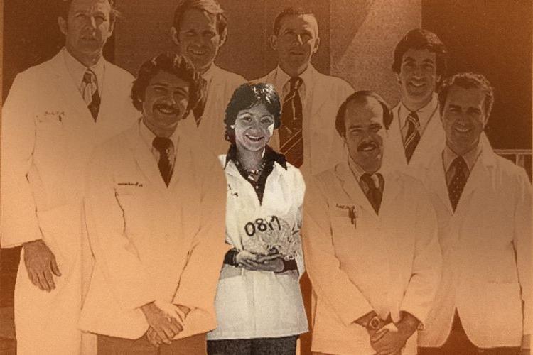 Dr. Maryse Aubert, pictured with her classmates in 1980, 为牙科学生设立了捐赠奖学金.